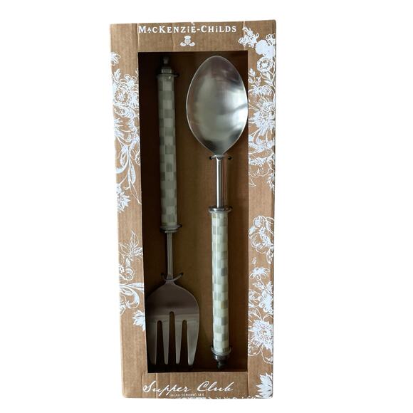 Brand New Mackenzie-Childs Sterling Check Supper Club Salad Serving Set - Picture 6 of 7